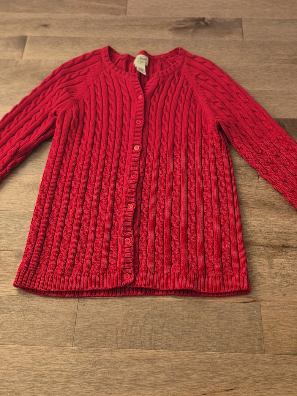 L.L. Bean Red Cable-Knit Button Cardigan
